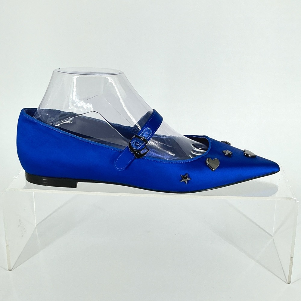 Karl Lagerfeld Paris Size 8 Blue Satin Mary Jane Pointed Flats NEW Veyda $129
